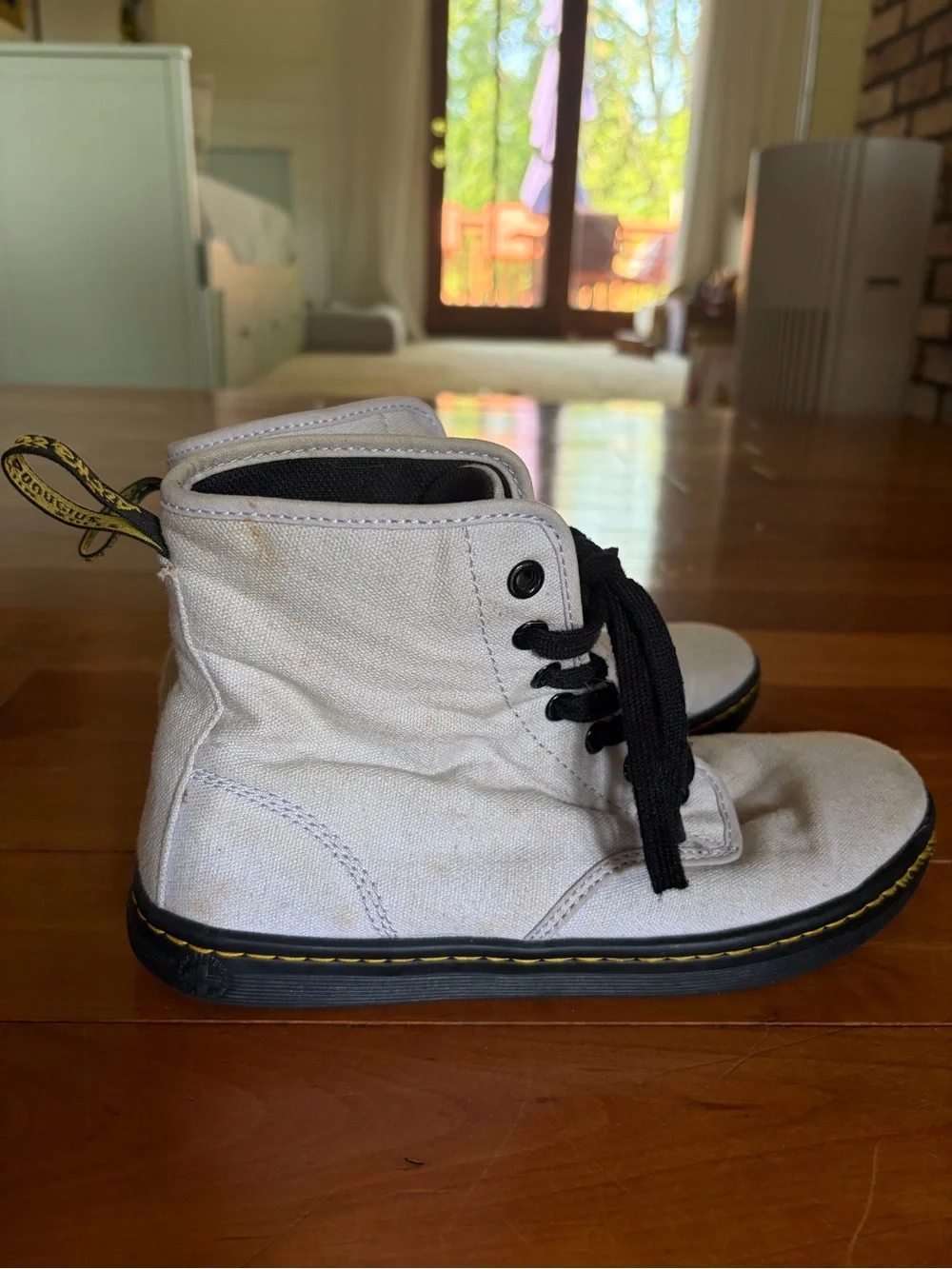 Dr. Martens Light Gray Canvas Chukka Boots with Black Laces